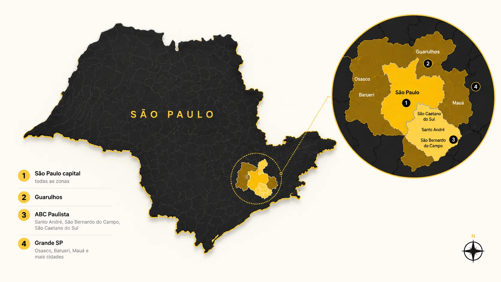 Mapa de cobertura da Léo Vistorias na Grande São Paulo